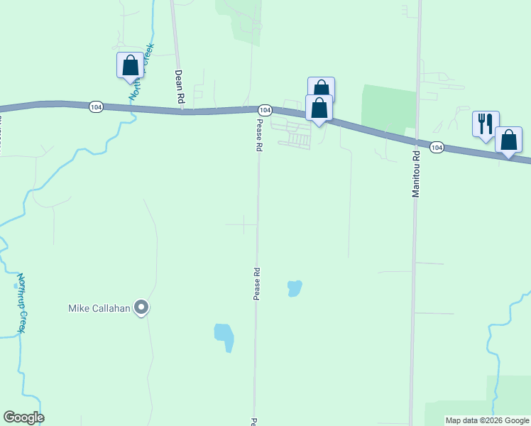 map of restaurants, bars, coffee shops, grocery stores, and more near 54 Pease Road in Spencerport