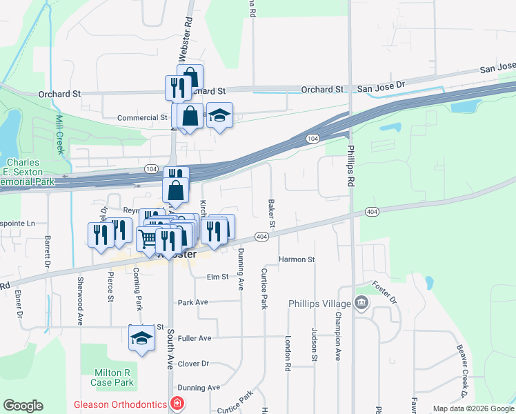 map of restaurants, bars, coffee shops, grocery stores, and more near 119 West Salori Court in Webster