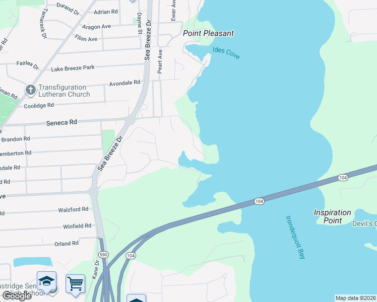 map of restaurants, bars, coffee shops, grocery stores, and more near 628 Seneca Road in Rochester