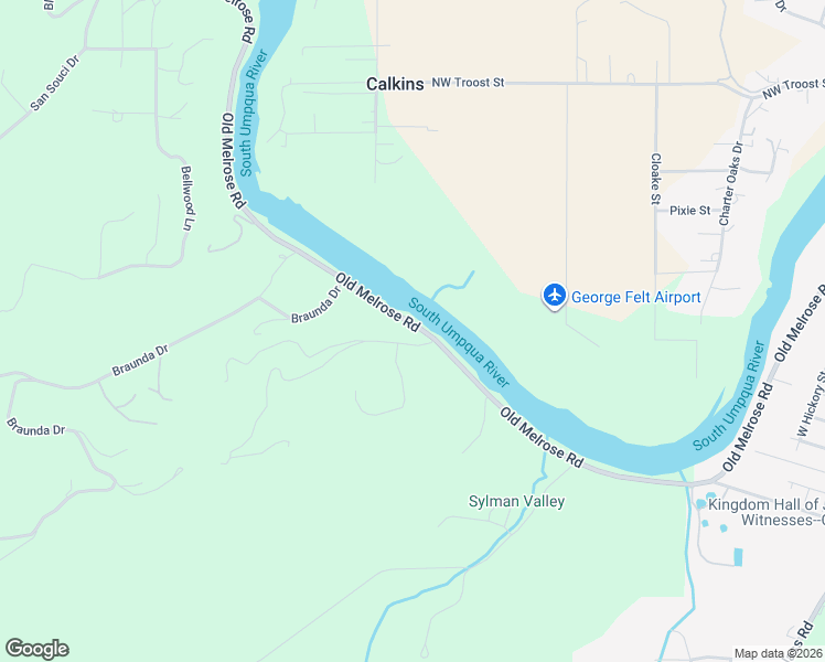 map of restaurants, bars, coffee shops, grocery stores, and more near 4178 Old Melrose Road in Roseburg