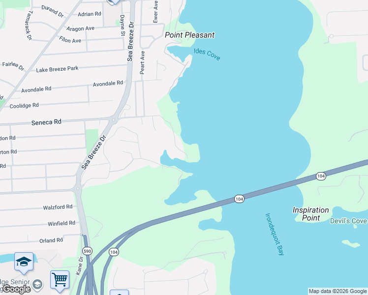map of restaurants, bars, coffee shops, grocery stores, and more near 662 Seneca Road in Rochester