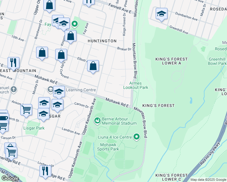 map of restaurants, bars, coffee shops, grocery stores, and more near 21 Nova Drive in Hamilton