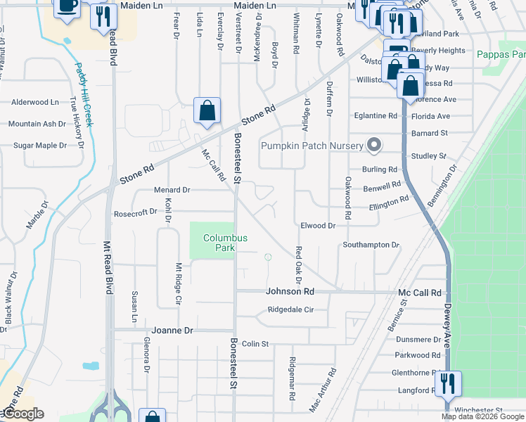 map of restaurants, bars, coffee shops, grocery stores, and more near 41 Lillian Lane in Rochester