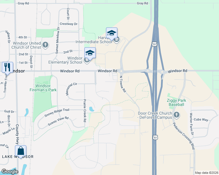 map of restaurants, bars, coffee shops, grocery stores, and more near 4313 North Towne Road in Windsor