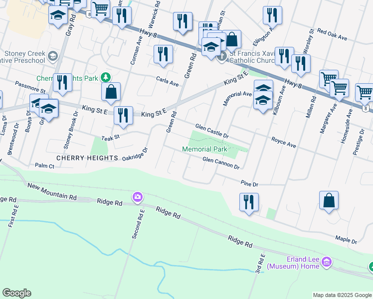 map of restaurants, bars, coffee shops, grocery stores, and more near 19 Glen Cannon Drive in Hamilton
