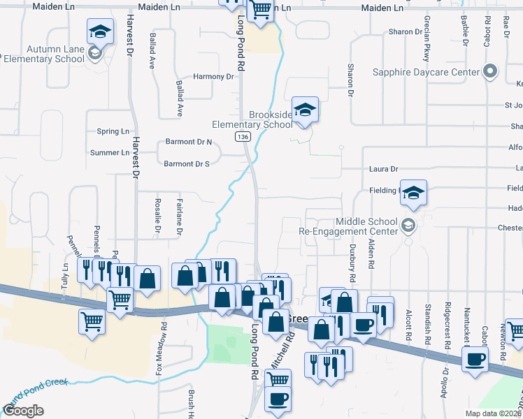 map of restaurants, bars, coffee shops, grocery stores, and more near 1190 Long Pond Road in Rochester
