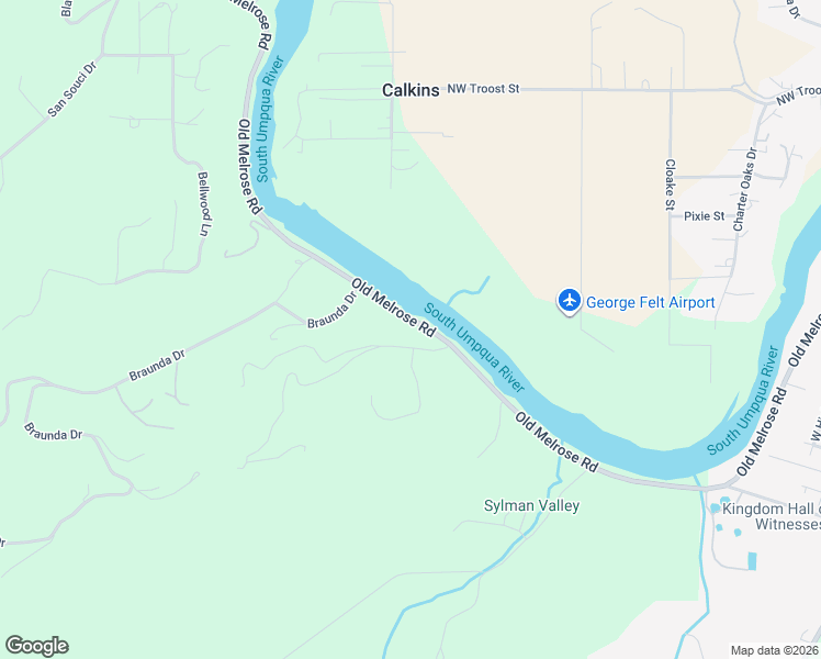 map of restaurants, bars, coffee shops, grocery stores, and more near 4178 Old Melrose Road in Roseburg