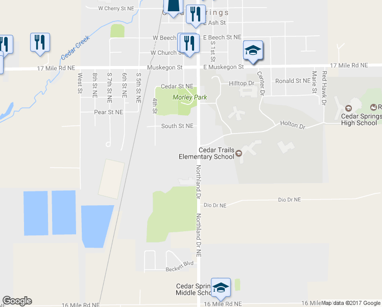 map of restaurants, bars, coffee shops, grocery stores, and more near 13675 Northland Drive in Cedar Springs
