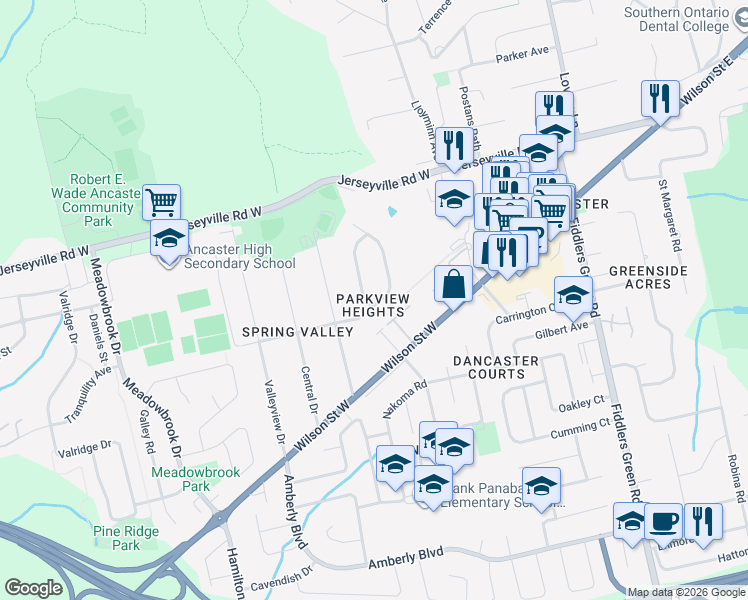 map of restaurants, bars, coffee shops, grocery stores, and more near 178 Taylor Road in Hamilton
