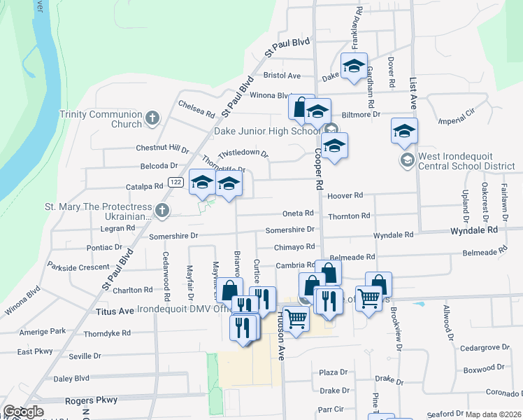 map of restaurants, bars, coffee shops, grocery stores, and more near 41 Eastbourne Road in Rochester