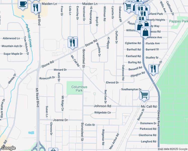map of restaurants, bars, coffee shops, grocery stores, and more near 117 Lillian Lane in Rochester