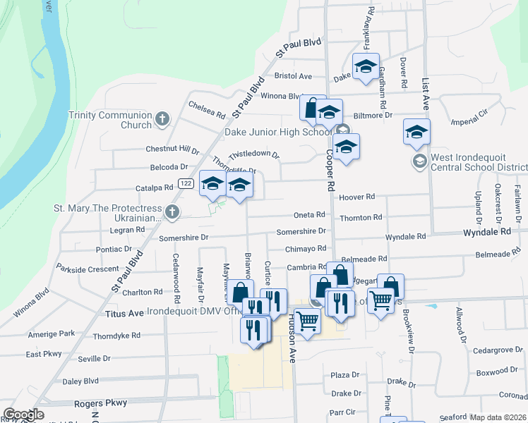 map of restaurants, bars, coffee shops, grocery stores, and more near 41 Eastbourne Road in Rochester