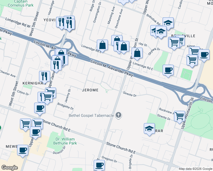 map of restaurants, bars, coffee shops, grocery stores, and more near 111 Colin Crescent in Hamilton