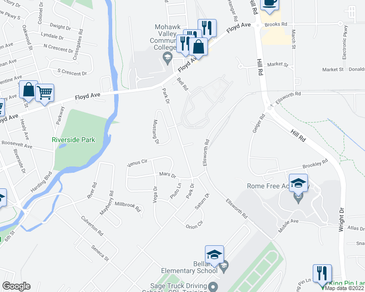 map of restaurants, bars, coffee shops, grocery stores, and more near 1 Cherrywood Lane in Rome