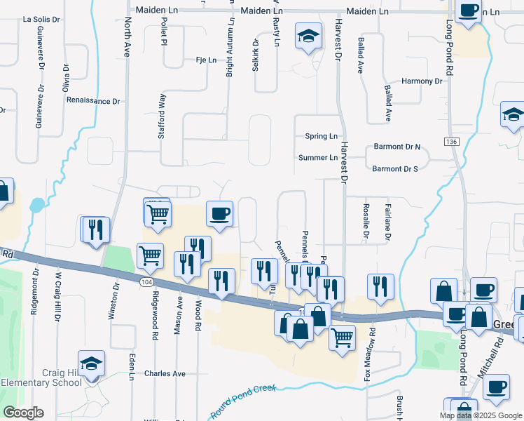 map of restaurants, bars, coffee shops, grocery stores, and more near 123 Flower Dale Drive in Rochester