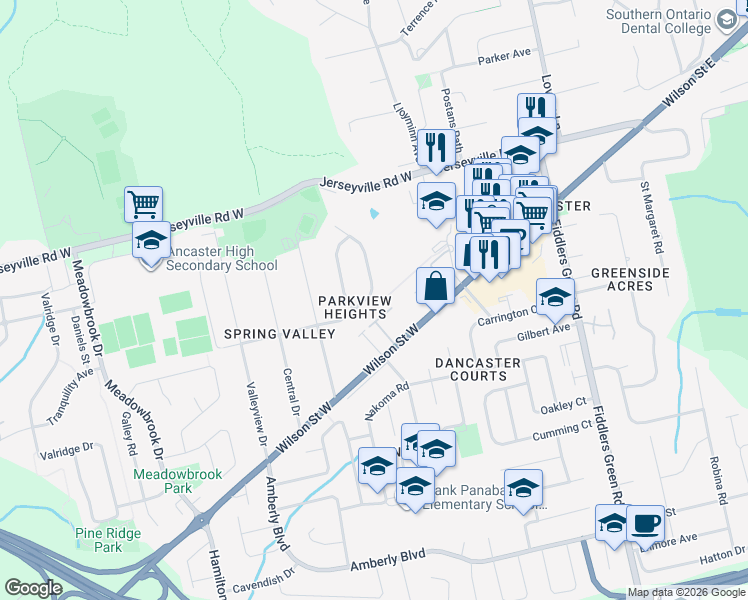 map of restaurants, bars, coffee shops, grocery stores, and more near 178 Taylor Road in Hamilton