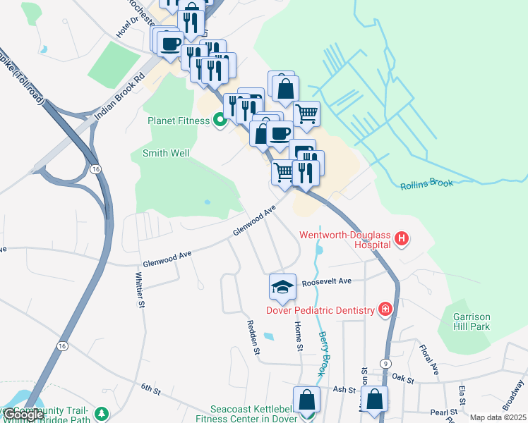 map of restaurants, bars, coffee shops, grocery stores, and more near 9c Glenwood Avenue in Dover
