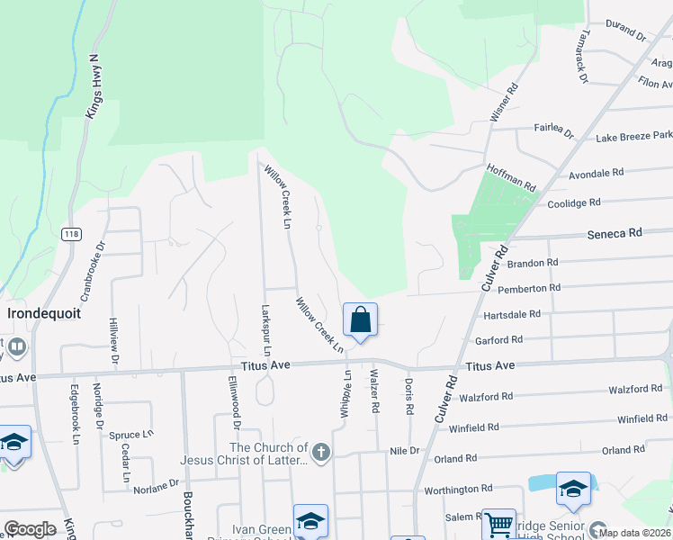 map of restaurants, bars, coffee shops, grocery stores, and more near 55 Muirwoods Lane in Irondequoit