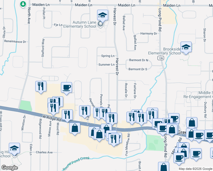 map of restaurants, bars, coffee shops, grocery stores, and more near 219 Pepperidge Drive in Rochester