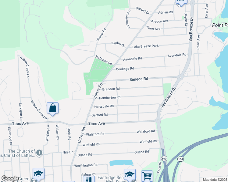 map of restaurants, bars, coffee shops, grocery stores, and more near 237 Brandon Road in Irondequoit