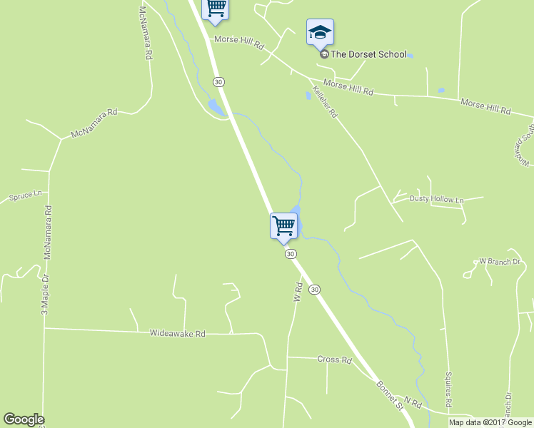 map of restaurants, bars, coffee shops, grocery stores, and more near 215 Vermont 30 in Dorset