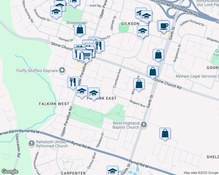 map of restaurants, bars, coffee shops, grocery stores, and more near 9 Marcel Place in Hamilton