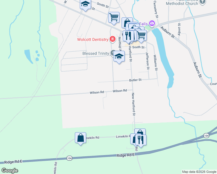 map of restaurants, bars, coffee shops, grocery stores, and more near 5875 Draper St in Wolcott