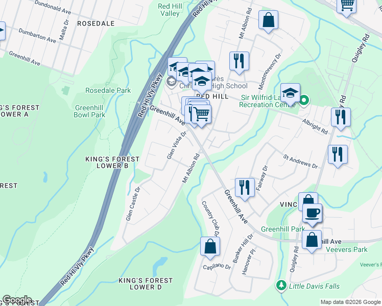 map of restaurants, bars, coffee shops, grocery stores, and more near 280 Mount Albion Road in Hamilton