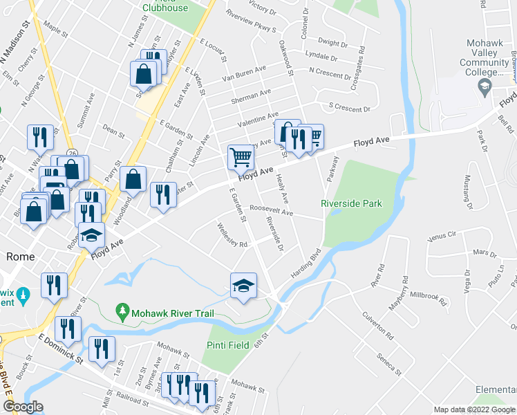 map of restaurants, bars, coffee shops, grocery stores, and more near 810 Roosevelt Avenue in Rome