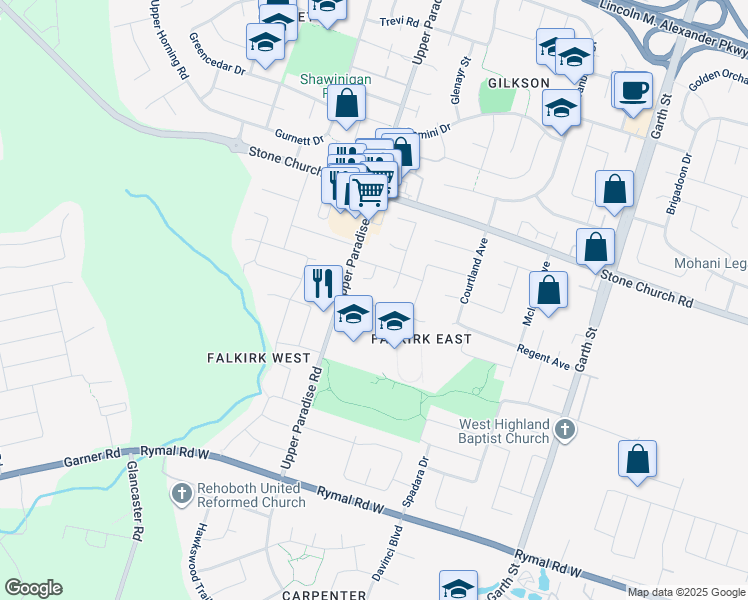 map of restaurants, bars, coffee shops, grocery stores, and more near 74 Amore Boulevard in Hamilton