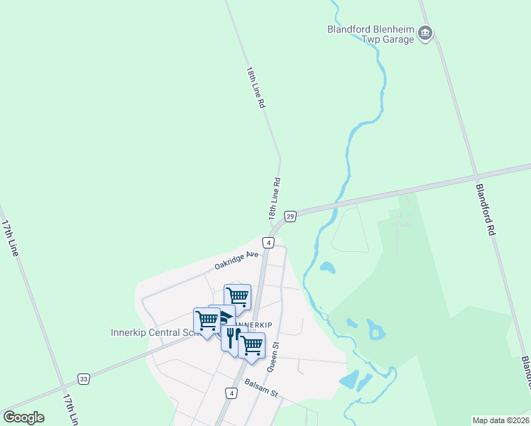map of restaurants, bars, coffee shops, grocery stores, and more near 715897 18 Line in Innerkip