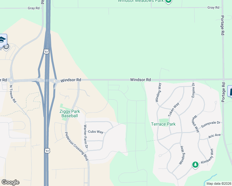 map of restaurants, bars, coffee shops, grocery stores, and more near 4083 Windsor Road in Dane County
