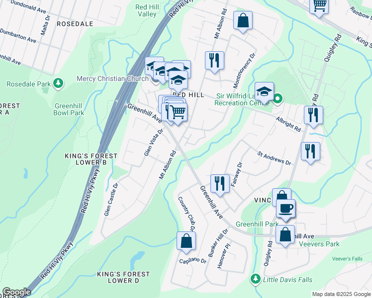 map of restaurants, bars, coffee shops, grocery stores, and more near 267 Mount Albion Road in Hamilton