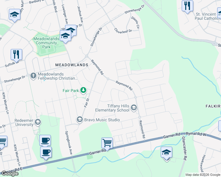 map of restaurants, bars, coffee shops, grocery stores, and more near 135 Vinton Road in Hamilton