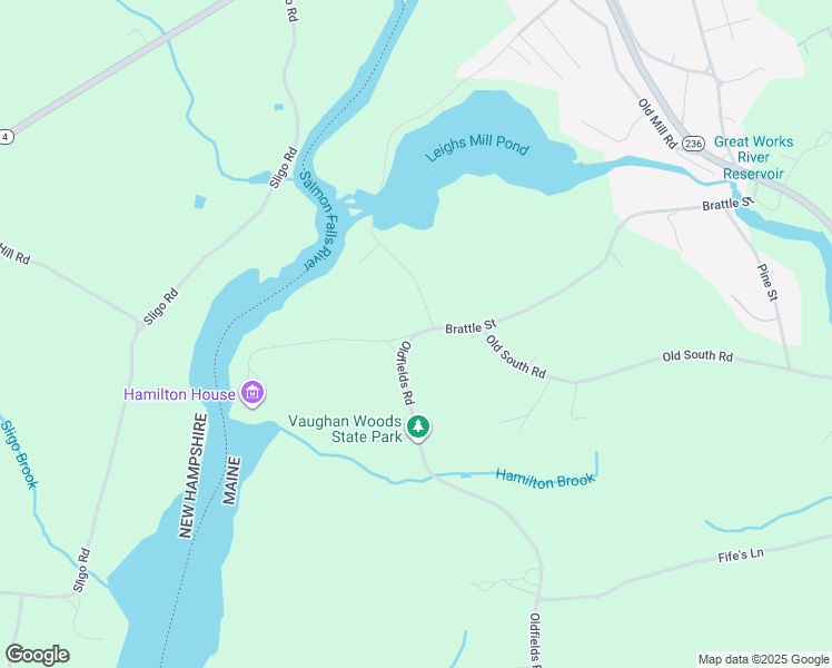 map of restaurants, bars, coffee shops, grocery stores, and more near Oldfields Rd & Vaughans Ln in South Berwick