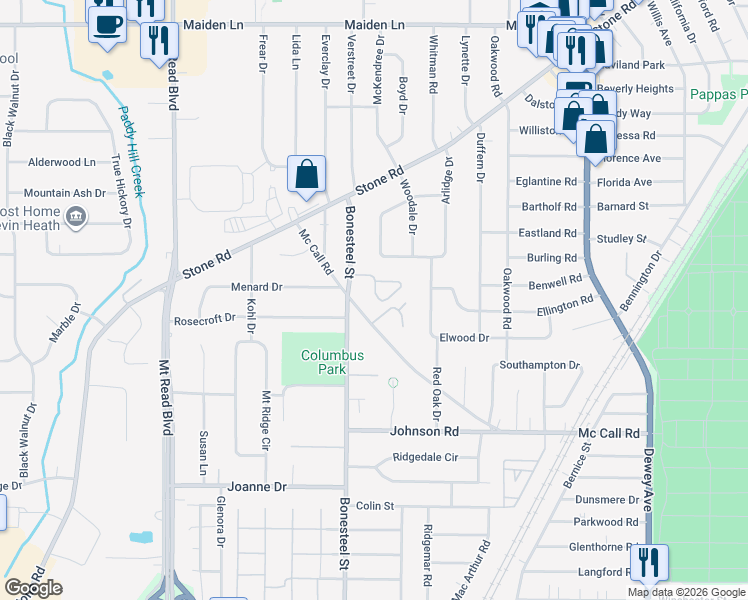 map of restaurants, bars, coffee shops, grocery stores, and more near 41 Lillian Lane in Rochester