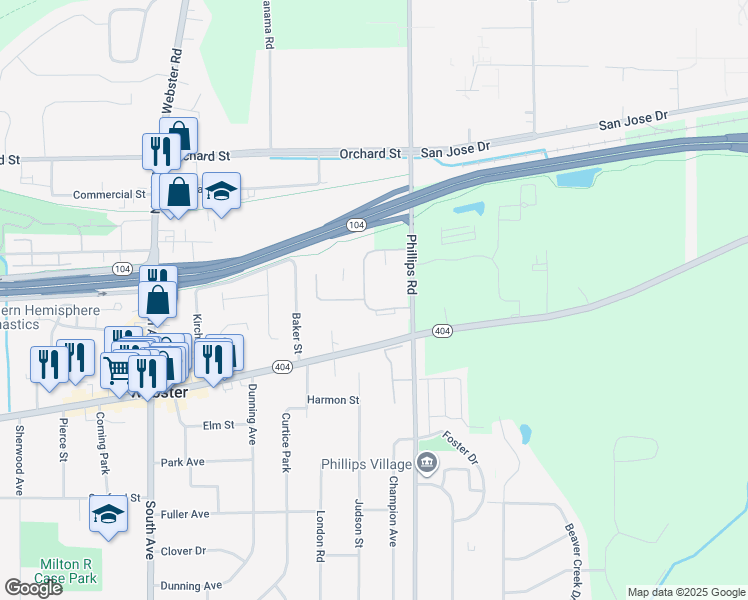 map of restaurants, bars, coffee shops, grocery stores, and more near 192 Country Manor Way in Webster