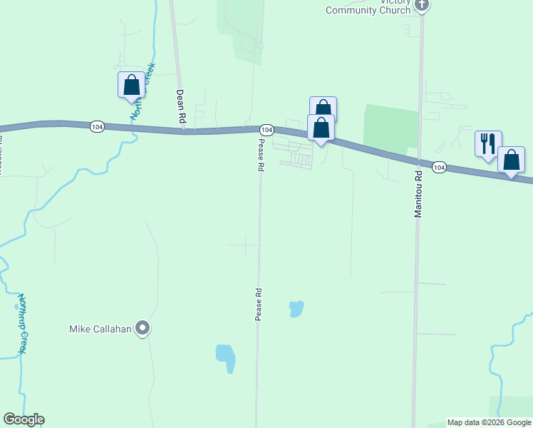 map of restaurants, bars, coffee shops, grocery stores, and more near 54 Pease Road in Spencerport