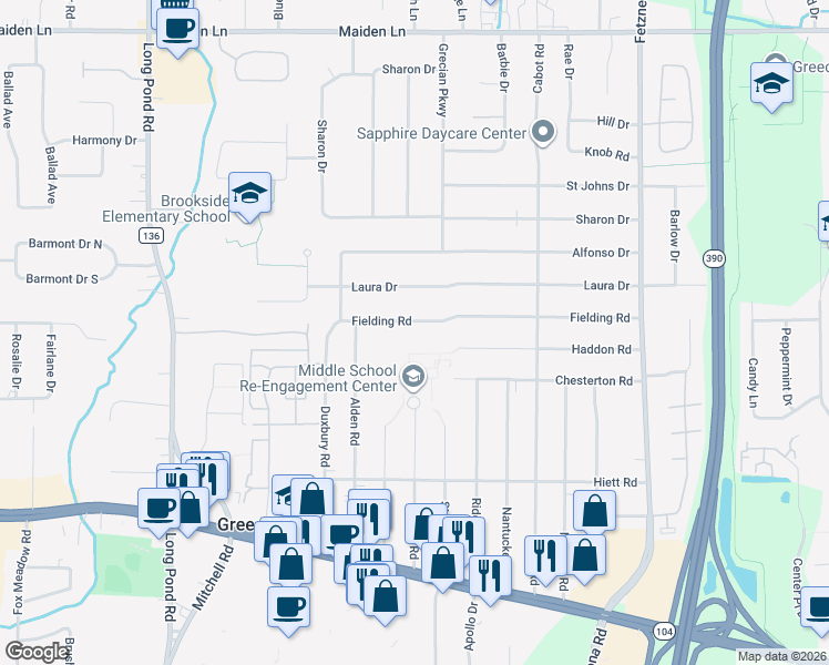 map of restaurants, bars, coffee shops, grocery stores, and more near 309 Fielding Road in Rochester