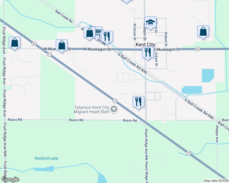 map of restaurants, bars, coffee shops, grocery stores, and more near 165 Kentridge Drive in Kent City
