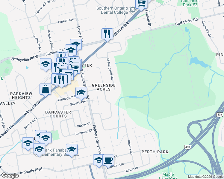 map of restaurants, bars, coffee shops, grocery stores, and more near 156 Saint Margaret Road in Hamilton
