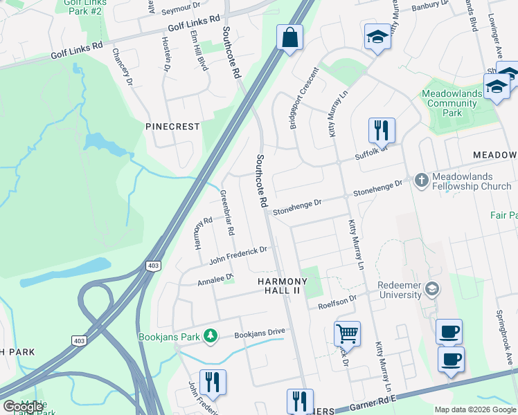 map of restaurants, bars, coffee shops, grocery stores, and more near 264 Southcote Road in Hamilton