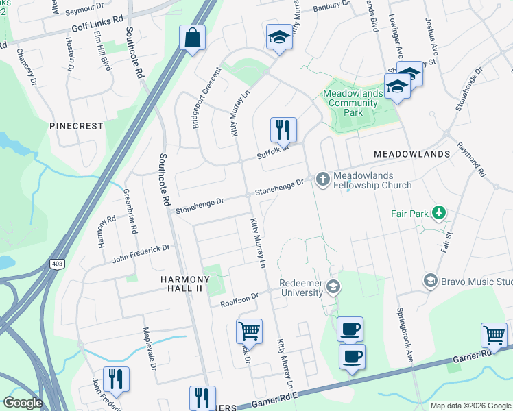 map of restaurants, bars, coffee shops, grocery stores, and more near 27 Black Walnut Crescent in Hamilton
