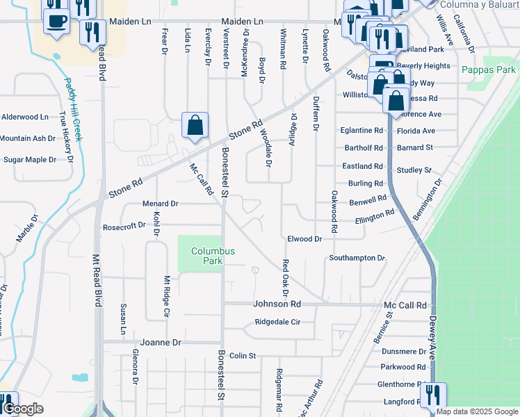 map of restaurants, bars, coffee shops, grocery stores, and more near 117 Lillian Lane in Rochester
