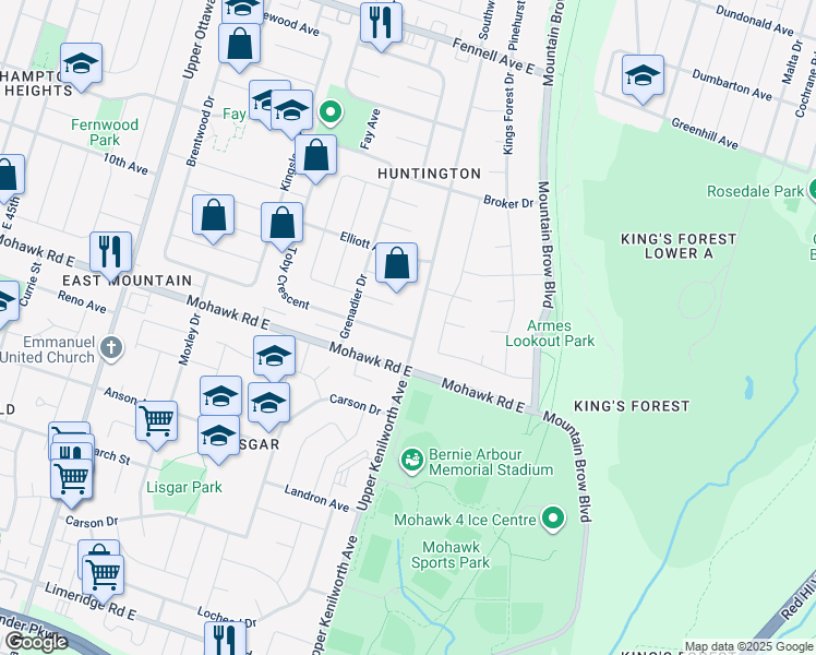 map of restaurants, bars, coffee shops, grocery stores, and more near 190 Toby Crescent in Hamilton