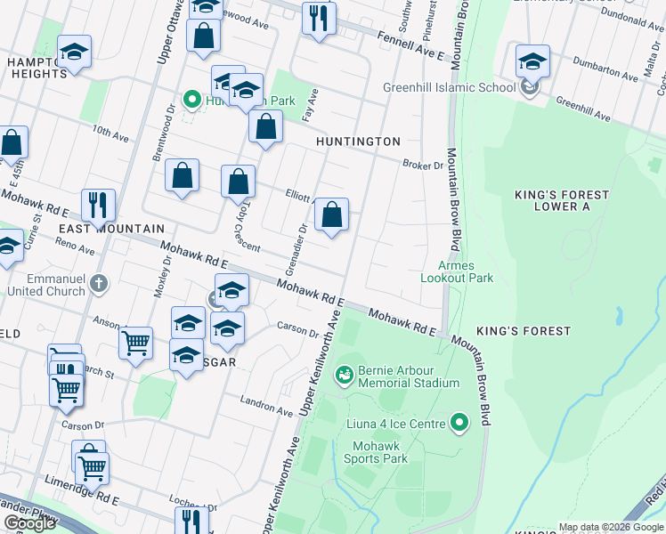 map of restaurants, bars, coffee shops, grocery stores, and more near 189 Toby Crescent in Hamilton