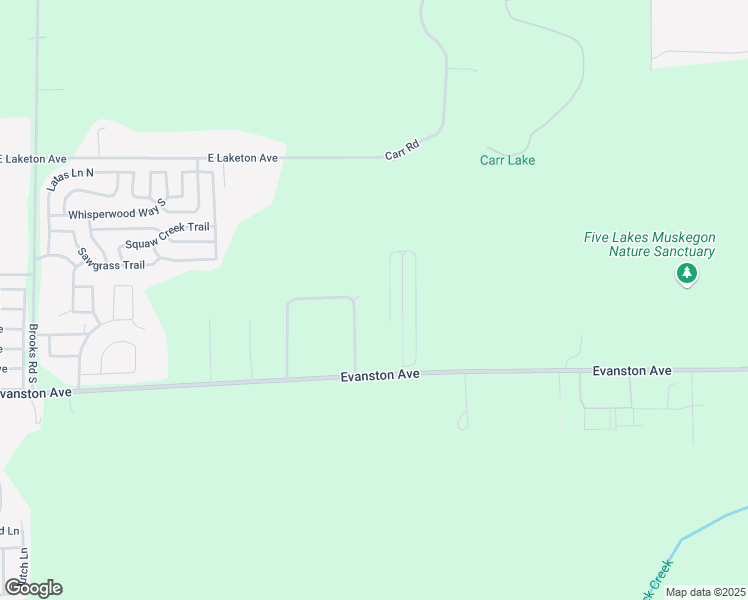 map of restaurants, bars, coffee shops, grocery stores, and more near 2076 Northwoods Drive in Muskegon