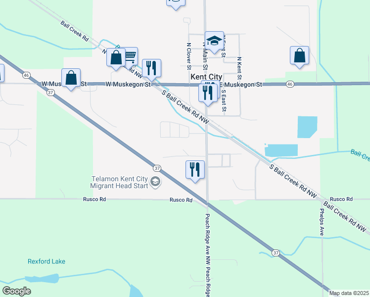 map of restaurants, bars, coffee shops, grocery stores, and more near 173 Kentridge Drive in Kent City