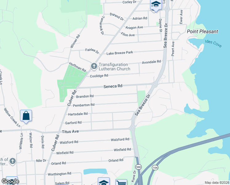 map of restaurants, bars, coffee shops, grocery stores, and more near 378 Brandon Road in Irondequoit