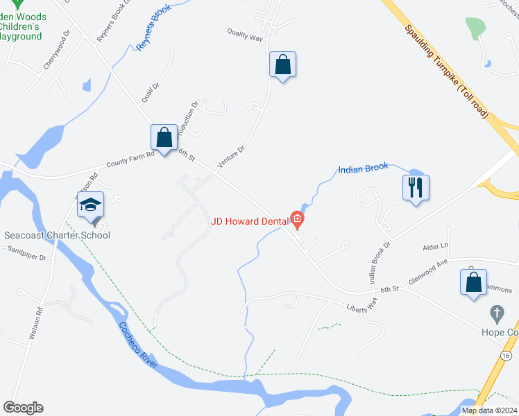 map of restaurants, bars, coffee shops, grocery stores, and more near 390 6th Street in Dover